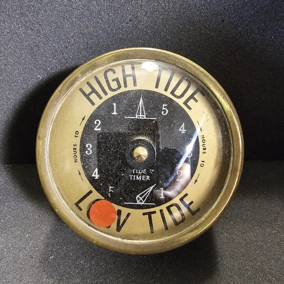 Brass High Tide Low Tide Tide Timer Quartz Working Missing Back sold as is shows - Picture 1 of 9